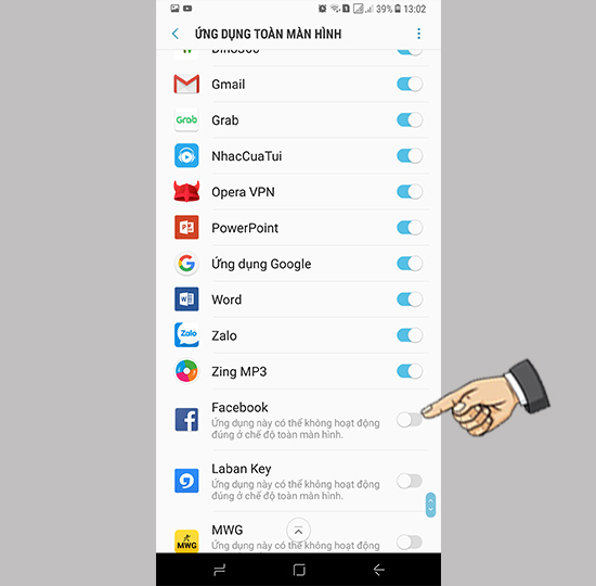 Cho phép ứng dụng